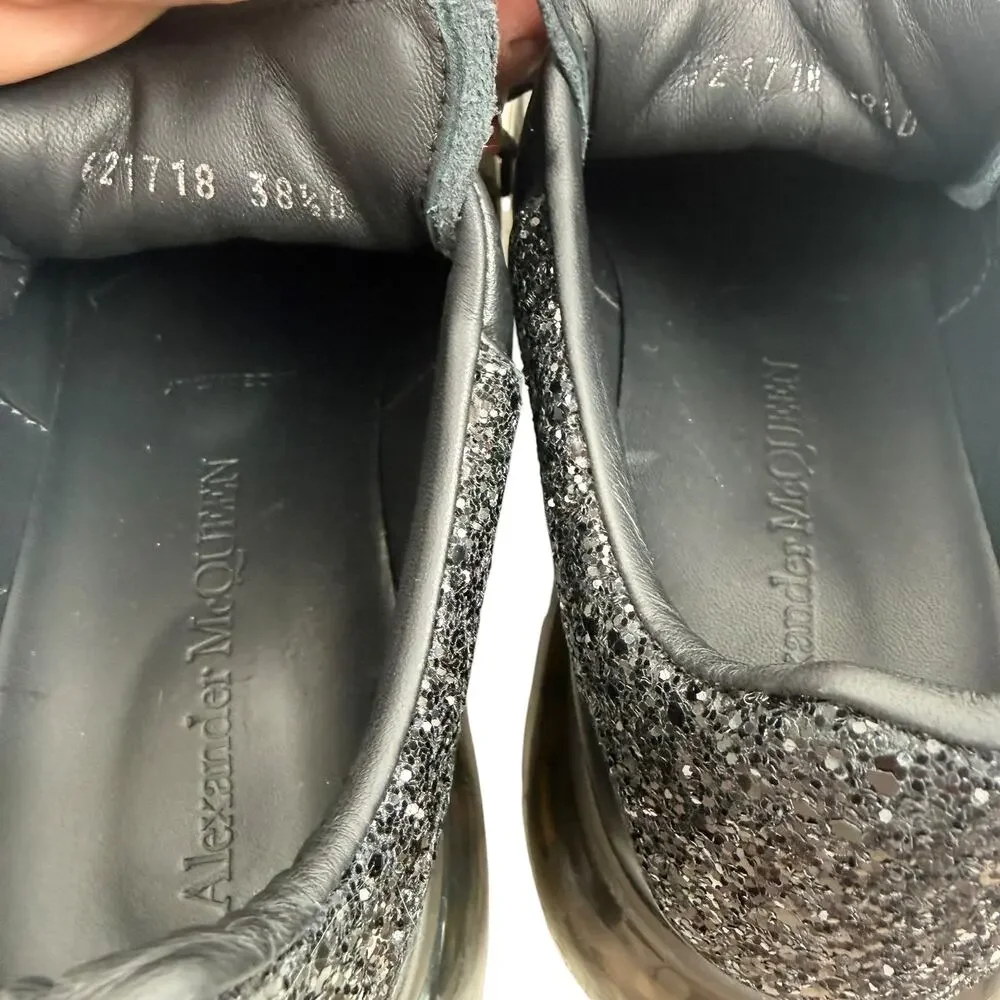 Alexander Mcqueen Oversized Glitter Clear Sole Leather Sneakers Black Size 38.5